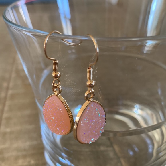 Pale Pink Druzy Earrings - Picture 2 of 4